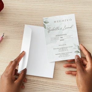 Modern esküvői meghívó - akvarell leveles személyre szabott digitális termék - esküvő - meghívó & kártya - esküvői sorsjegyek és kártyák - Meska.hu
