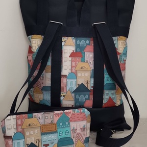 Színes házak, roll top hátizsák/hátitáska/női táska/city bag/ laptop hátizsák róza - táska & tok - hátizsák - roll top hátizsák - Meska.hu