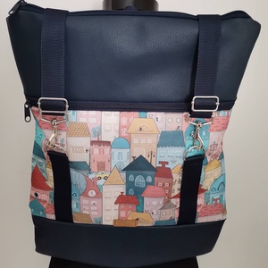 Színes házak, roll top hátizsák/hátitáska/női táska/city bag/ laptop hátizsák róza - táska & tok - hátizsák - roll top hátizsák - Meska.hu