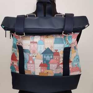 Színes házak, roll top hátizsák/hátitáska/női táska/city bag/ laptop hátizsák róza - táska & tok - hátizsák - roll top hátizsák - Meska.hu