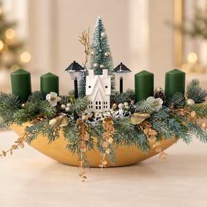 Adventi asztaldísz - arany kaspóban - Meska.hu