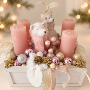 Jeges maci asztaldísz gyertyával, Karácsony, Adventi díszek, Adventi gyertyadíszek és koszorúdíszek, Virágkötés, MESKA
