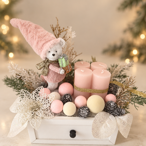 Macis adventi gyertyás asztaldísz, Karácsony, Adventi díszek, Adventi koszorú, Virágkötés, MESKA