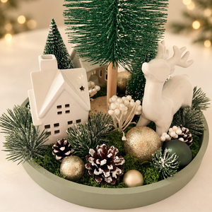 Erdei mese asztaldísz 2 vilagitó házikóval - karácsony - adventi díszek - adventi asztaldísz - Meska.hu