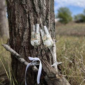 Boho Kézzel festett pezsgőspohár, greenery esküvői kiegészítő, egyedi ajándék - Meska.hu