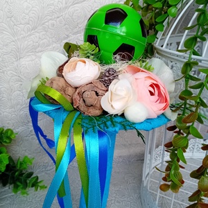Ovis ballagási csokor focilabdával - otthon & lakás - dekoráció - virágdísz és tartó - csokor & virágdísz - Meska.hu