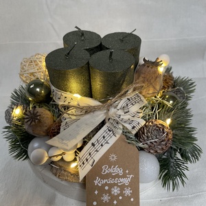 Moha zöld, 20 cm-es, adventi asztali dísz égőkkel - karácsony - adventi díszek - adventi asztaldísz - Meska.hu