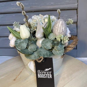 Húsvéti asztali dekoráció fém tálban (20 cm) - esküvő - dekoráció - asztaldísz - Meska.hu