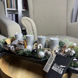 Elegáns adventi asztaldísz fatálcán - karácsony - adventi díszek - adventi asztaldísz - Meska.hu