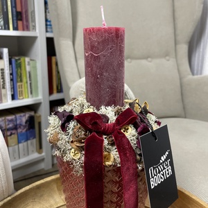 Karácsonyi asztaldísz bordó kaspóban, Karácsony, Adventi díszek, Adventi asztaldísz, Virágkötés, MESKA