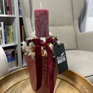 Karácsonyi asztaldísz bordó kaspóban - karácsony - adventi díszek - adventi asztaldísz - Meska.hu