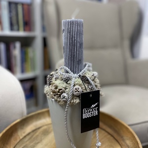 Karácsonyi asztaldísz szürke kaspóban, Karácsony, Adventi díszek, Adventi asztaldísz, Virágkötés, MESKA