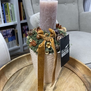 Karácsonyi asztaldísz bézs kaspóban - karácsony - adventi díszek - adventi asztaldísz - Meska.hu