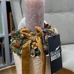 Karácsonyi asztaldísz bézs kaspóban - karácsony - adventi díszek - adventi asztaldísz - Meska.hu