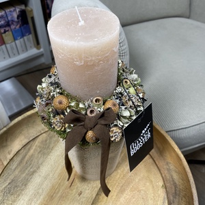 Karácsonyi asztaldísz világos barna cserépben - karácsony - adventi díszek - adventi asztaldísz - Meska.hu