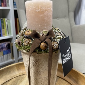 Karácsonyi asztaldísz világos barna cserépben - karácsony - adventi díszek - adventi asztaldísz - Meska.hu