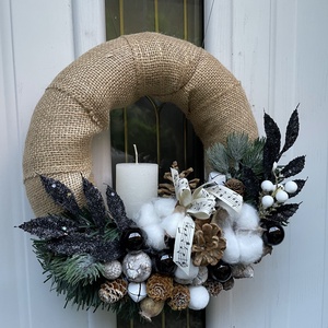 Karácsonyi ajtókopogtató natúr színekben - karácsony - karácsonyi lakásdekoráció - karácsonyi ajtódíszek - Meska.hu