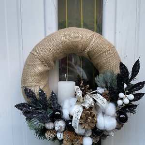 Karácsonyi ajtókopogtató natúr színekben - karácsony - karácsonyi lakásdekoráció - karácsonyi ajtódíszek - Meska.hu