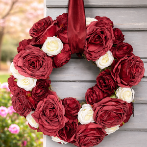 Tavaszi ajtódísz bordó rózsákkal, Otthon & Életmód, Dekoráció, Ajtó- és ablak dekoráció, Ajtódísz & Kopogtató, Virágkötés, MESKA