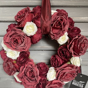 Tavaszi ajtódísz bordó rózsákkal - otthon & életmód - dekoráció - ajtó- és ablak dekoráció - ajtódísz & kopogtató - Meska.hu