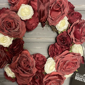 Tavaszi ajtódísz bordó rózsákkal - otthon & életmód - dekoráció - ajtó- és ablak dekoráció - ajtódísz & kopogtató - Meska.hu