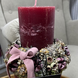 Gyertyás asztaldísz bordó cserépben - karácsony - adventi díszek - adventi asztaldísz - Meska.hu