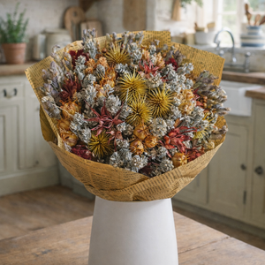 Szárazvirág csokor sárgás és natúr színekben - otthon & életmód - virágdekoráció - virágok - virágcsokor - Meska.hu