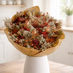 Szárazvirág csokor bordó és natúr színekben, Otthon & Életmód, Virágdekoráció, Virágok, Virágcsokor, Virágkötés, MESKA