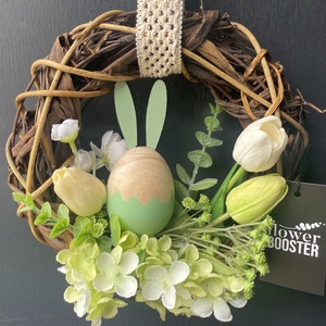 Húsvéti ajtódísz barna háncs koszorún fa nyuszival - ünnepi díszek, dekorációk - húsvéti díszek és dekorációk - húsvéti ajtódísz, kopogtató - Meska.hu