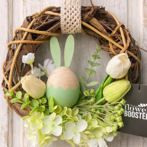 Húsvéti ajtódísz barna háncs koszorún fa nyuszival - ünnepi díszek, dekorációk - húsvéti díszek és dekorációk - húsvéti ajtódísz, kopogtató - Meska.hu