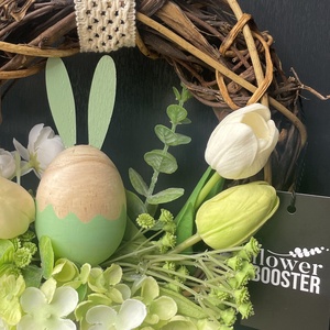 Húsvéti ajtódísz barna háncs koszorún fa nyuszival - ünnepi díszek, dekorációk - húsvéti díszek és dekorációk - húsvéti ajtódísz, kopogtató - Meska.hu