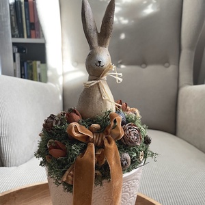 Húsvéti asztaldísz nyuszival és termésekkel, Ünnepi díszek, dekorációk, Húsvéti díszek és dekorációk, Húsvéti asztaldíszek, Virágkötés, MESKA