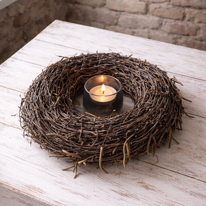 Tavaszi nyírfavesszőből szorosan kötött asztaldísz mécsessel, Otthon & Életmód, Dekoráció, Asztal és polc dekoráció, Asztaldísz, Virágkötés, MESKA