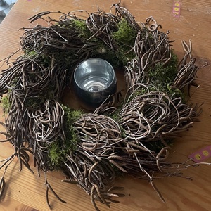 Tavaszi nyírfavesszőből és mohából kötött nagy asztaldísz mécsessel - otthon & életmód - dekoráció - asztal és polc dekoráció - asztaldísz - Meska.hu