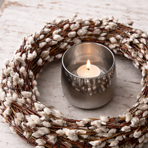 Csodás tavaszi barkás asztaldísz mécsessel, Húsvétra - ünnepi díszek, dekorációk - húsvéti díszek és dekorációk - húsvéti asztaldíszek - Meska.hu