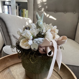 Húsvéti pasztell asztaldísz nyuszival fürjtojásokkal - ünnepi díszek, dekorációk - húsvéti díszek és dekorációk - húsvéti asztaldíszek - Meska.hu