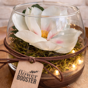 Magnólia üvegtálban fa talpon Nőnapra ledfénnyel - otthon & életmód - dekoráció - asztal és polc dekoráció - asztaldísz - Meska.hu