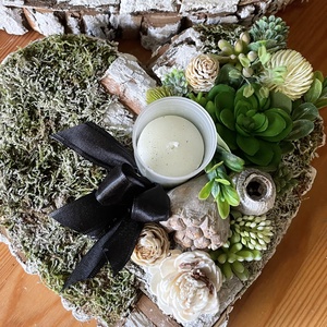 Szív alakú sírdísz gyertyával selyem és szárazvirágokból - otthon & életmód - vallás - temetkezési tárgy - sírdísz, kegyeleti dísz - Meska.hu