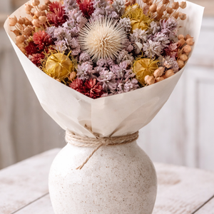 Szárazvirág csokor natúr és sárgás színekkel - otthon & életmód - virágdekoráció - virágok - virágcsokor - Meska.hu
