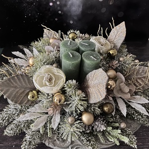Elegáns, zöld-arany adventi asztaldísz - karácsony - adventi díszek - adventi asztaldísz - Meska.hu
