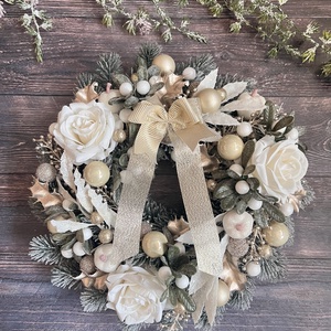 Fehér-arany ajtódísz, Karácsony, Adventi díszek, Adventi ajtódísz, Virágkötés, MESKA