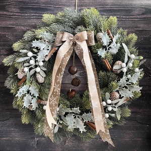 Téli natúr ajtódísz, Karácsony, Adventi díszek, Adventi ajtódísz, Virágkötés, MESKA