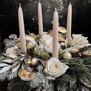 Krém-arany adventi asztaldísz - Meska.hu