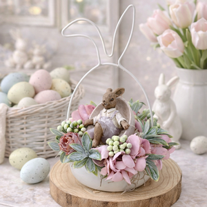 Fém nyuszifüles dekoráció - fehér - Meska.hu