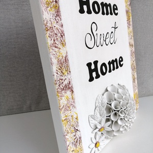 Home sweet home fali kép porcelán gyurma virágokkal, kézzel festve - otthon & életmód - dekoráció - fali és függő dekoráció - falra akasztható dekor - Meska.hu
