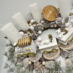 Vonatos Adventi koszorú (natúr és fehér) - karácsony - adventi díszek - adventi koszorú - Meska.hu