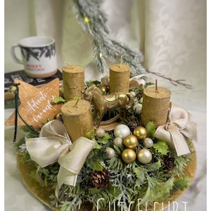 Arany advent, Karácsony, Karácsonyi lakásdekoráció, Ünnepi asztaldekoráció, Virágkötés, MESKA
