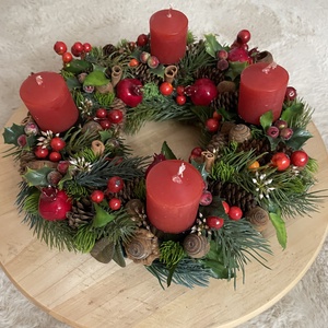 Piros gyertyás adventi koszorú  - karácsony - adventi díszek - adventi asztaldísz - Meska.hu