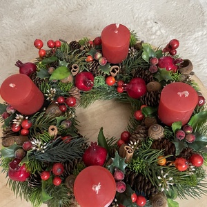 Piros gyertyás adventi koszorú  - karácsony - adventi díszek - adventi asztaldísz - Meska.hu