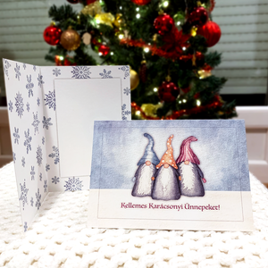 Manók karácsonyi üdvözlőlap, Karácsony, Karácsonyi ajándékozás, Karácsonyi képeslap, üdvözlőlap, ajándékkísérő, Festészet, Fotó, grafika, rajz, illusztráció, MESKA